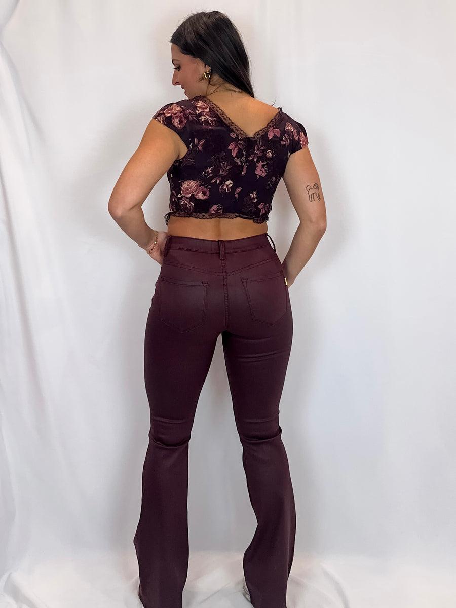 Cabernet Coated Boot Cut Pants