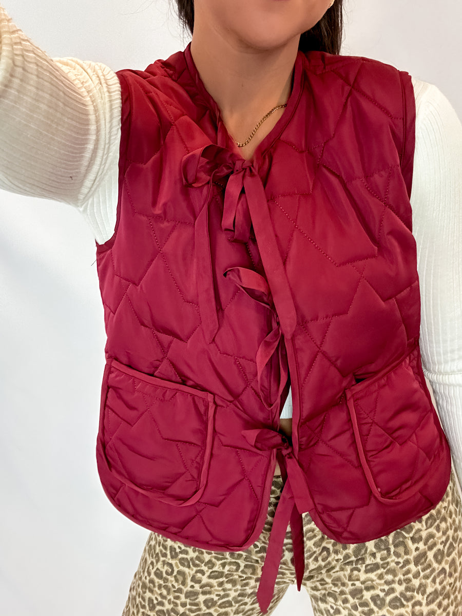 Merlot Padded Tie Front Vest