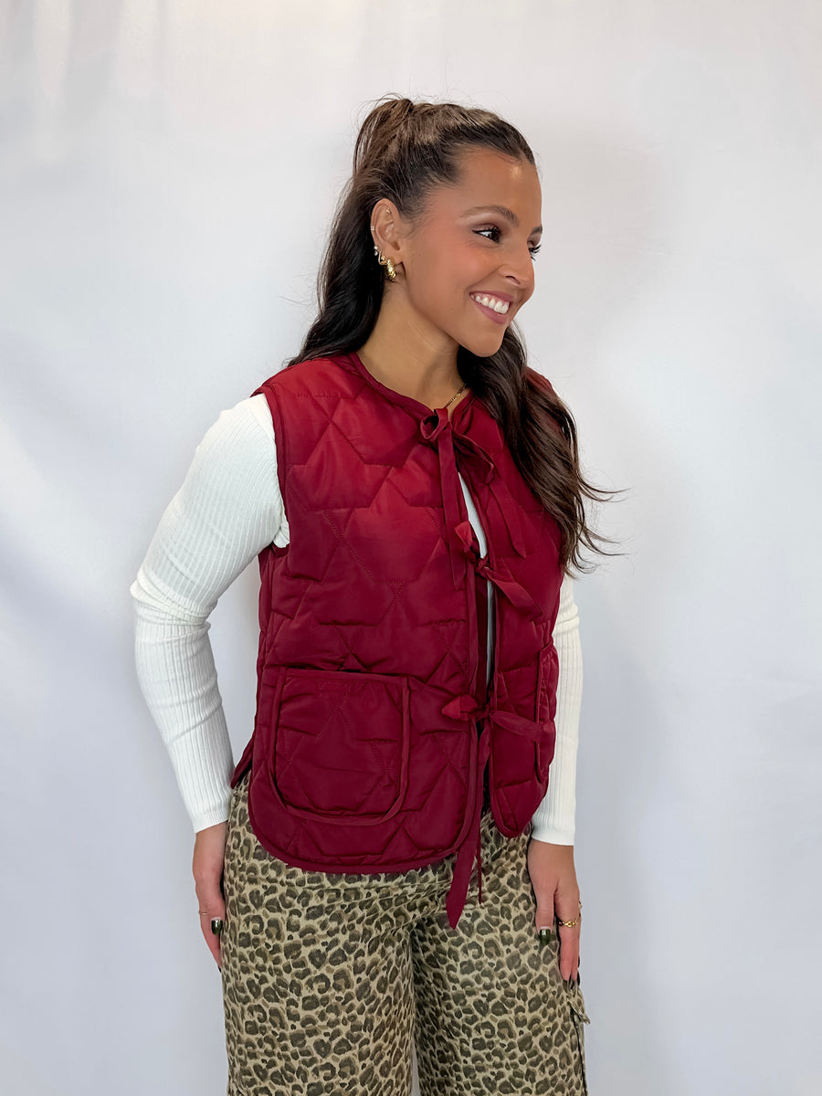 Merlot Padded Tie Front Vest