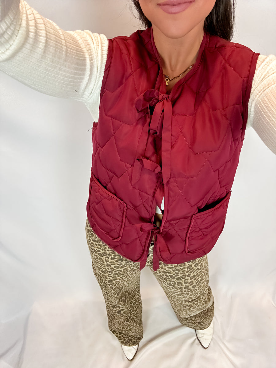 Merlot Padded Tie Front Vest