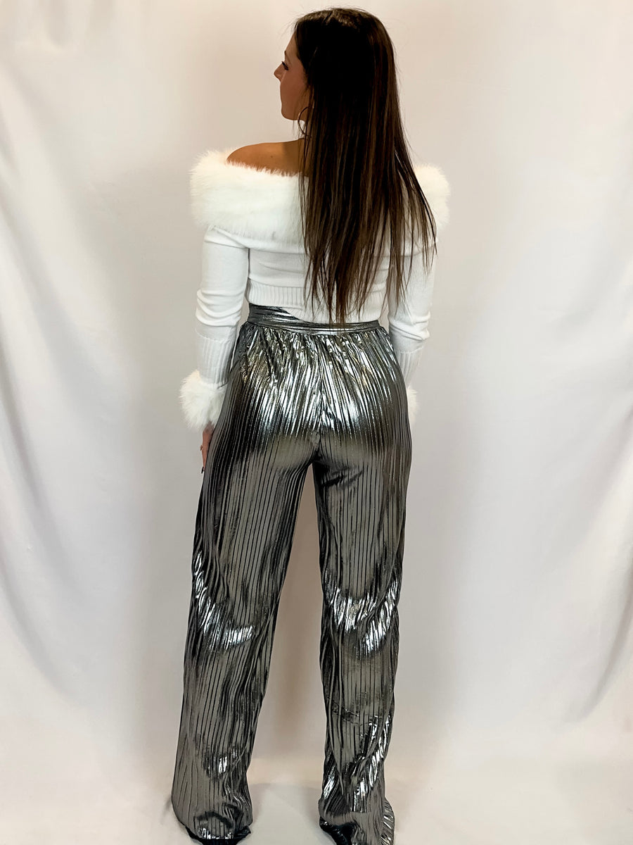 Let's Celebrate Metallic Crinkle Wide-Leg Pants