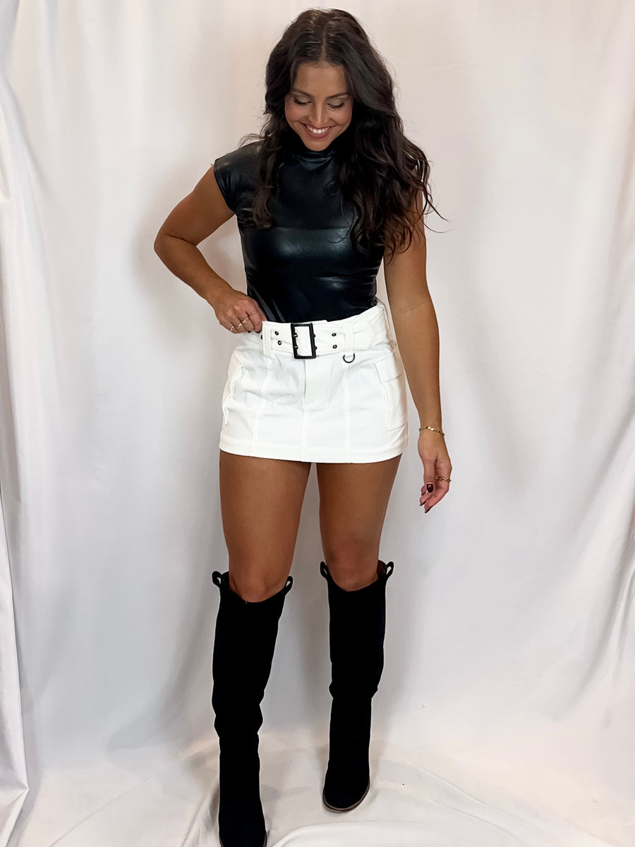 Cloud Nine Corduroy Belted Mini Skirt