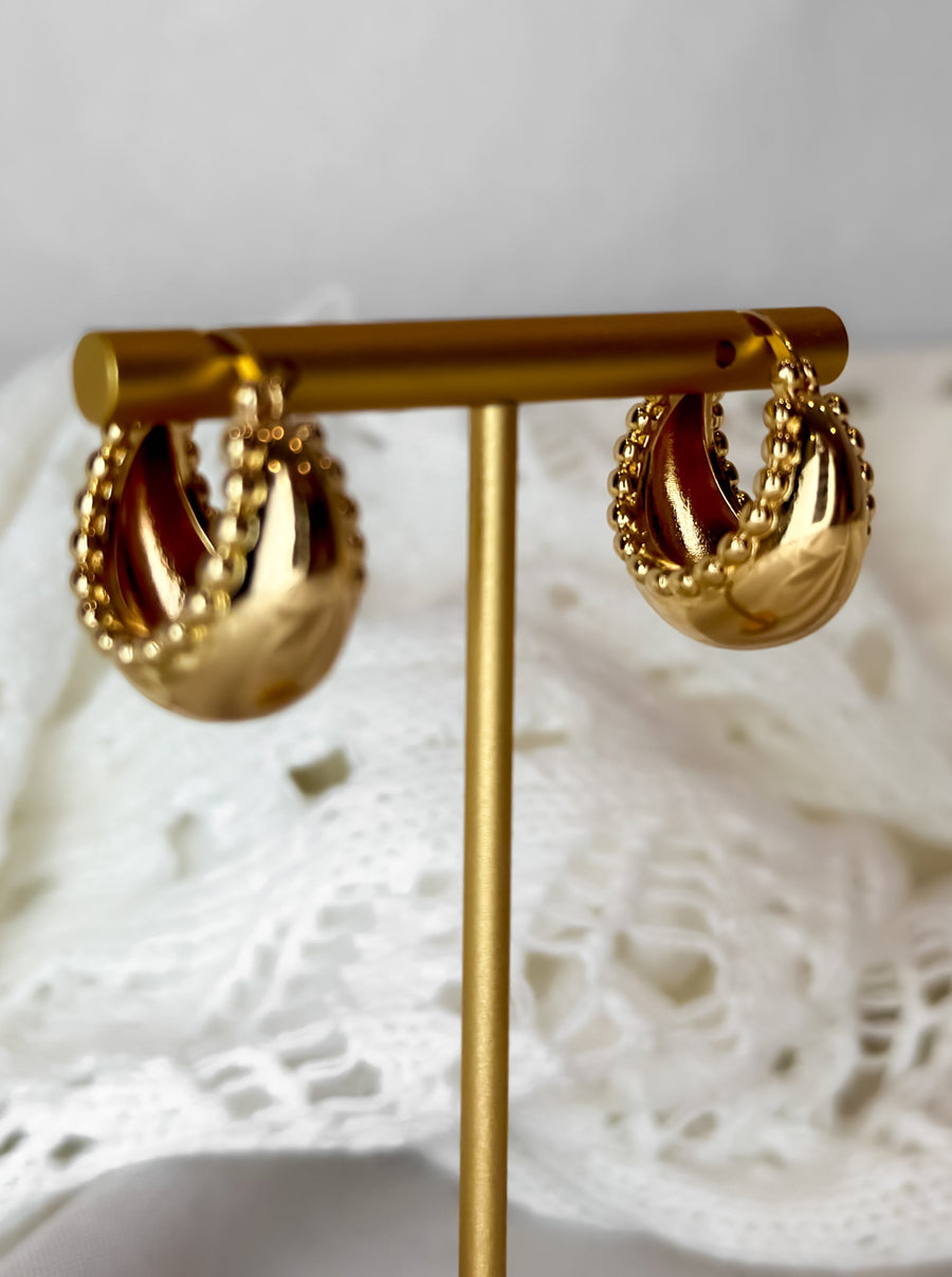 Metal Bead Trimmed Hoop Earrings