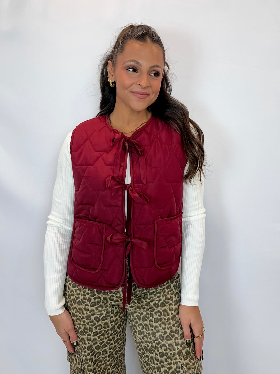 Merlot Padded Tie Front Vest