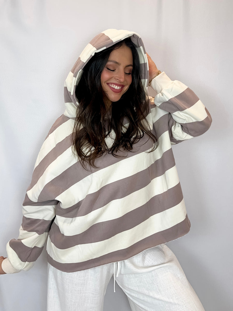 Snuggle Striped Fleece Sweatshirt Hoodie