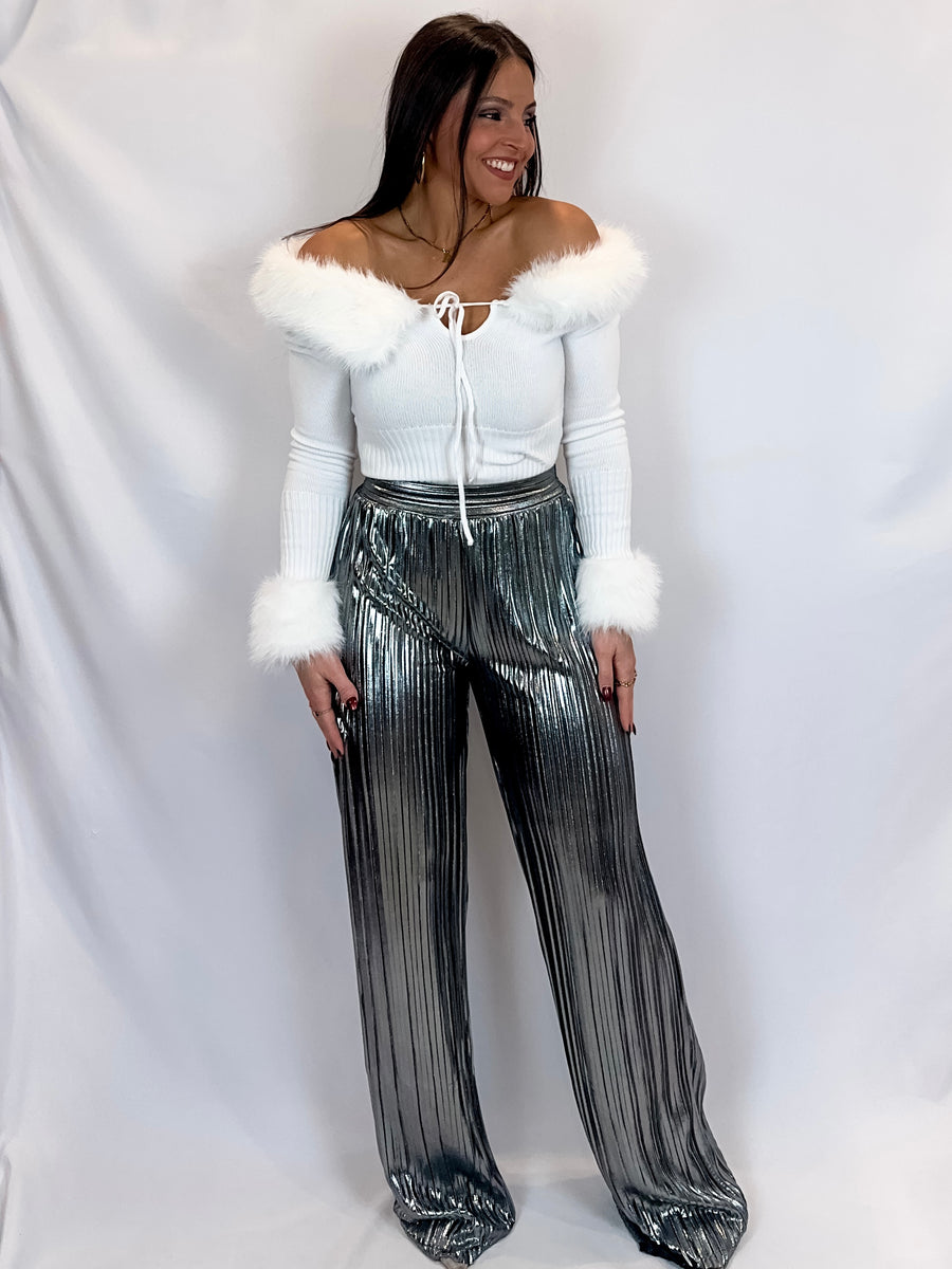 Let's Celebrate Metallic Crinkle Wide-Leg Pants