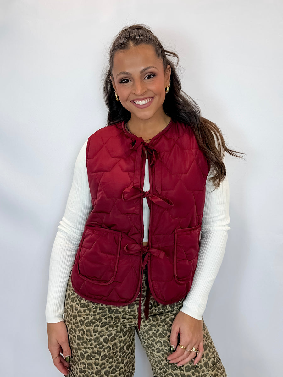 Merlot Padded Tie Front Vest