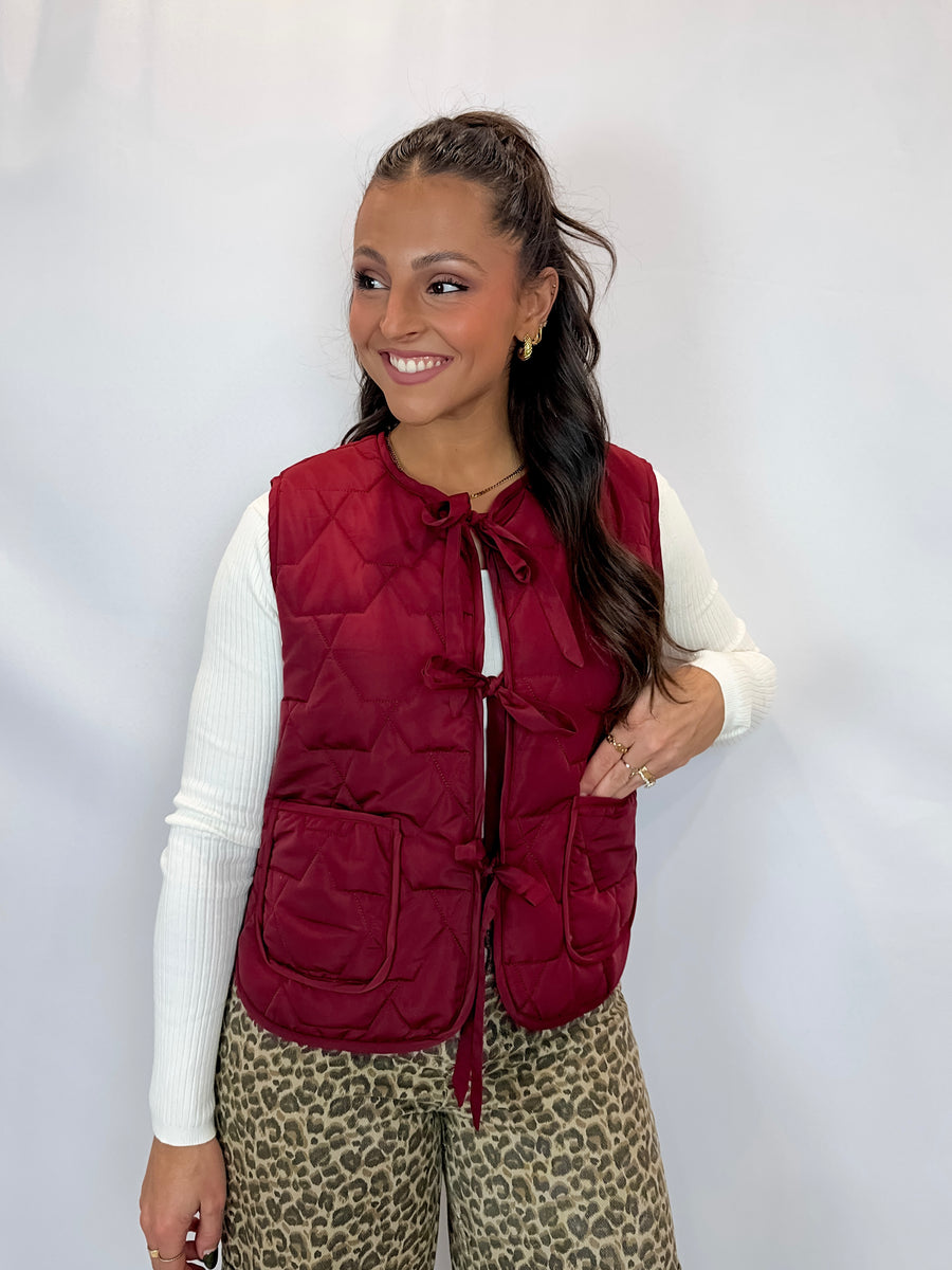 Merlot Padded Tie Front Vest